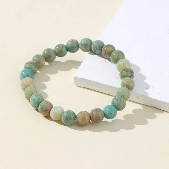 Crystal Beaded Bracelet Green Tan Stretch - Picture 4 of 7